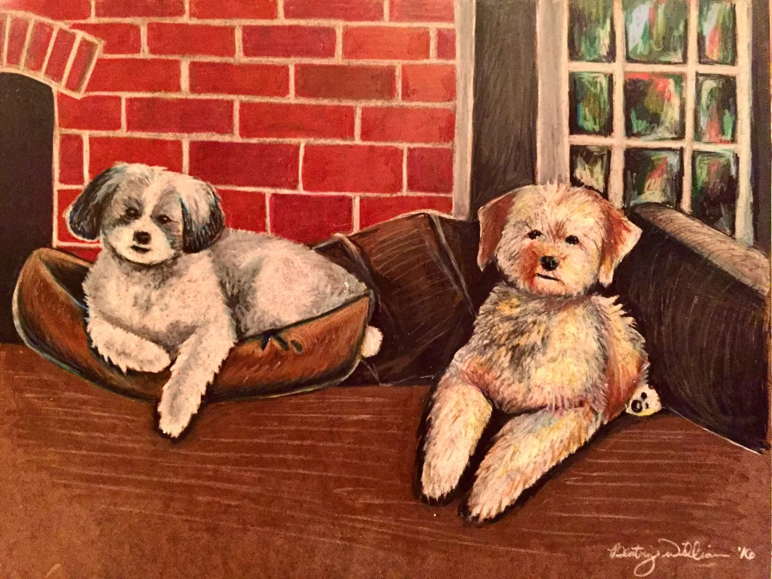 Goldring Pups 2017. Colored pencil on board. 12 x 16.
