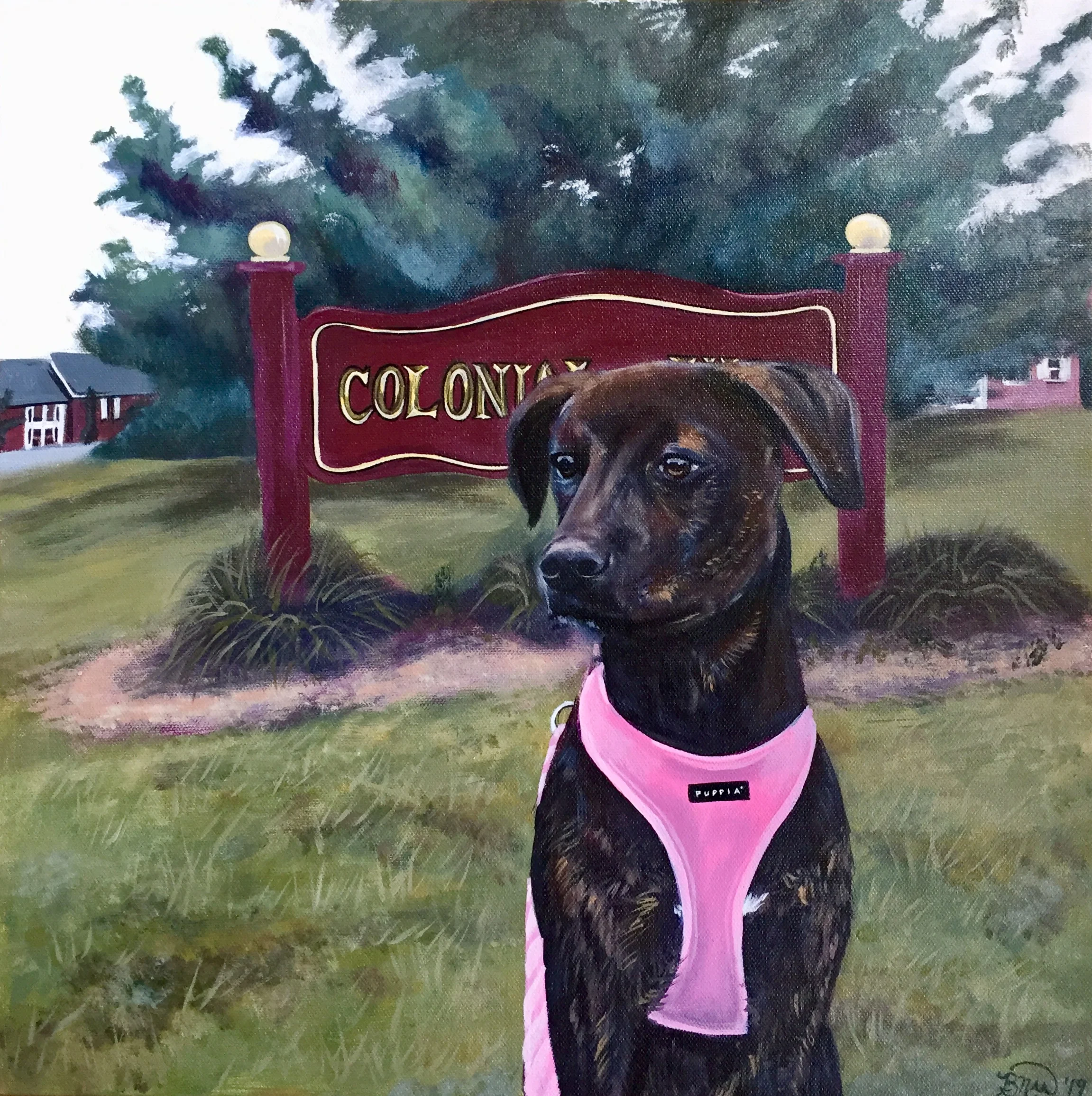 Colonial View 2019. Acrylic on canvas. 18 x 18.