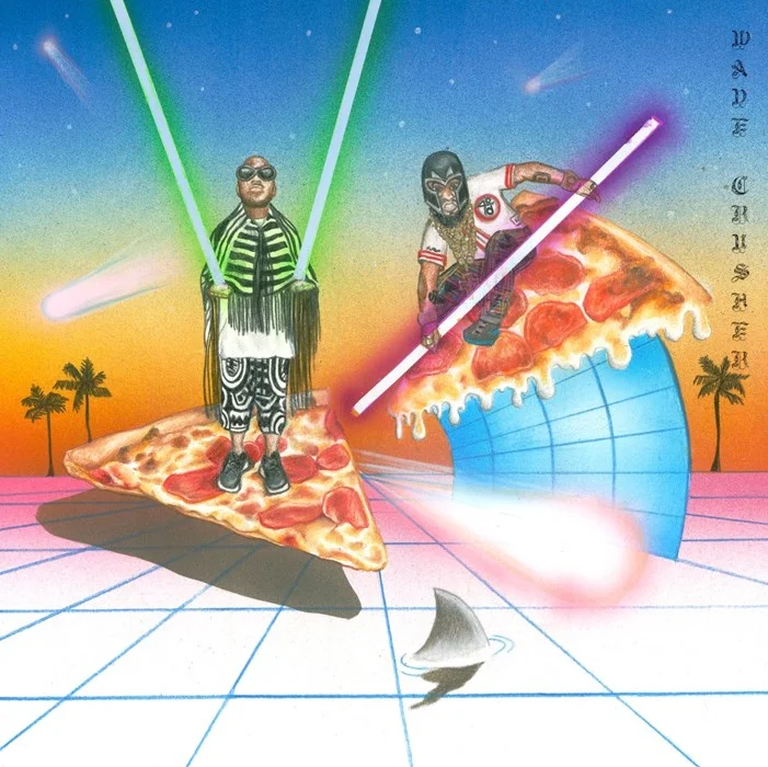 Album cover for Wave Crusher, a release by South African based artist Spoek Mothambo and collaborator Shamon Cassette. Colored pencil and airbrush on paper. 2013.