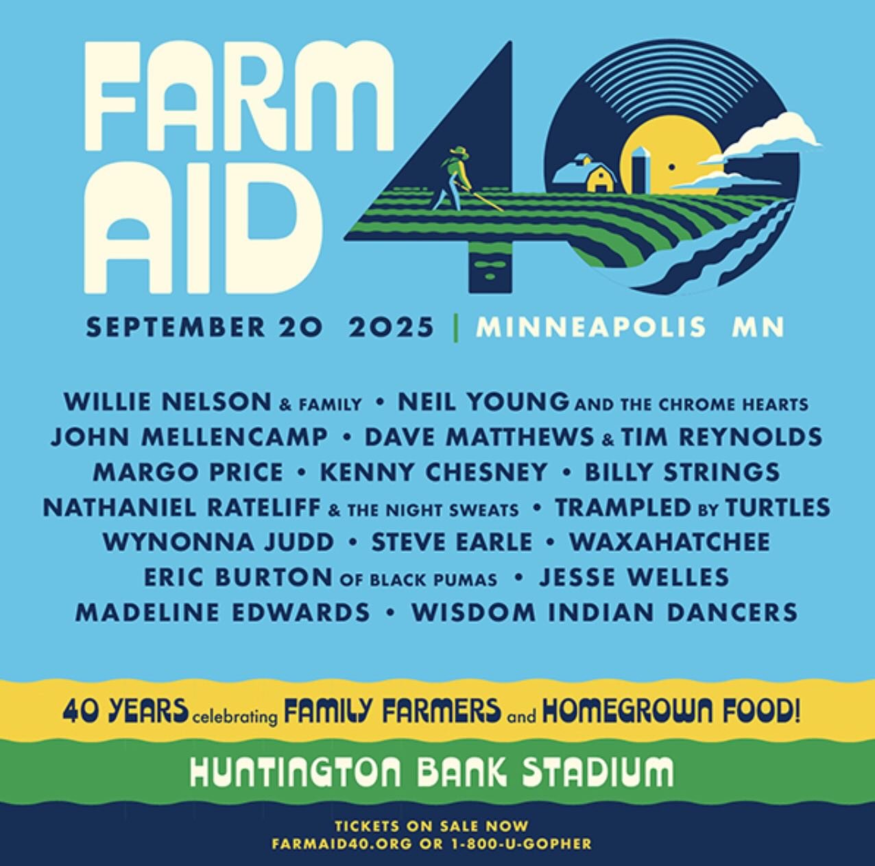 40 years strong!💚 

For four decades, @farmaid has been more than a concert&mdash;it&rsquo;s a movement. An event that honors the farmers who feed us, the artists who inspire us, and the supporters who keep the mission alive. 

#farmaid40 on Septemb