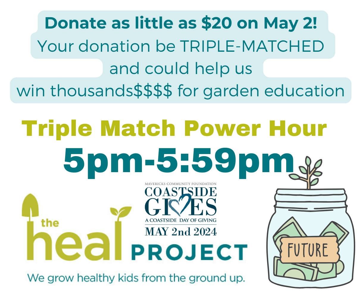 Mark your calendar, set your alarm, remind your family &amp; friends: all donations to The HEAL Project in our Coastside Gives Power Hour from 5pm to 5:59pm on May 2 will be triple-matched -- **and** you can help us win a ca$h prize! Your donation wi