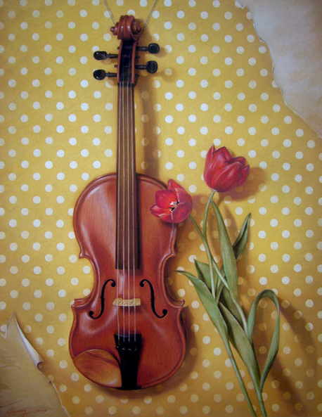 Violin and Tulips