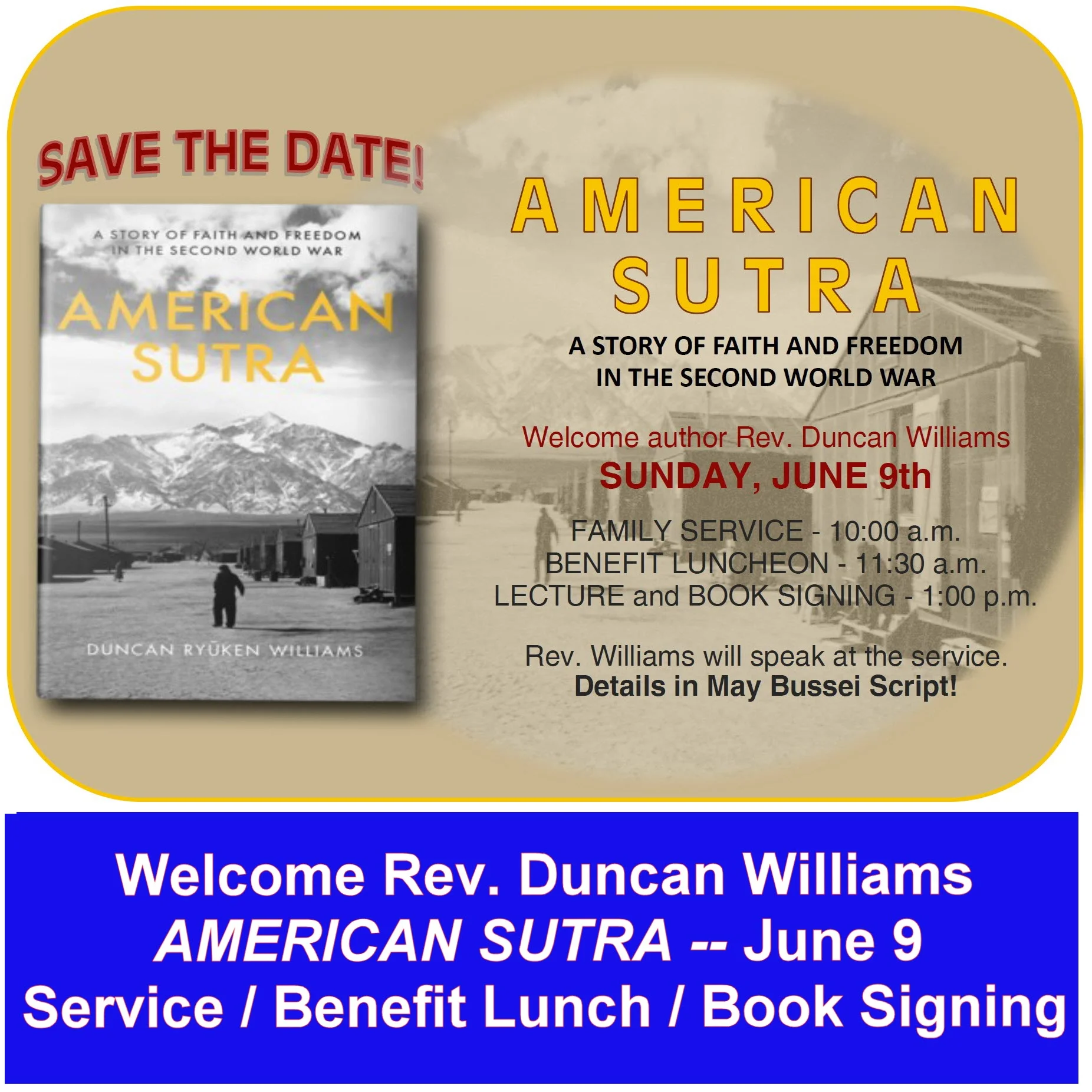 American Sutra Reading and Lecture, Sunday, June 9