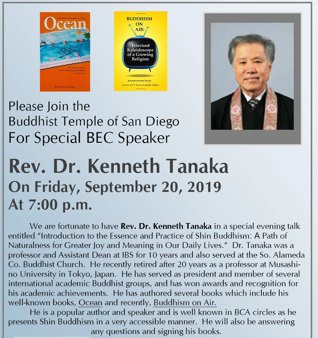 Friday, Sept. 20: Special Dharma Lecture by Rev. Dr. Ken Tanaka
