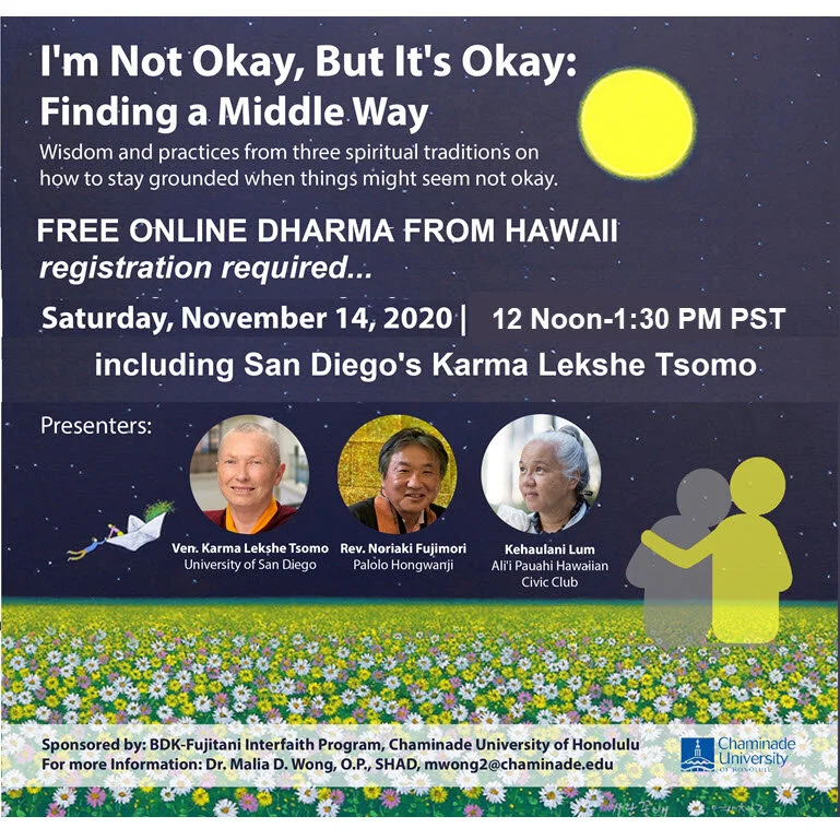 November 14: San Diego's Karma Lekshe Tsomo in Free Online Dharma from Hawaii