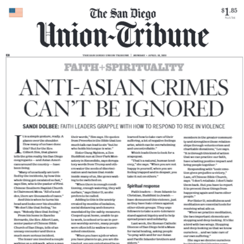 Kenji Sensei Quoted in San Diego Union Tribune on Increase in Asian Violence