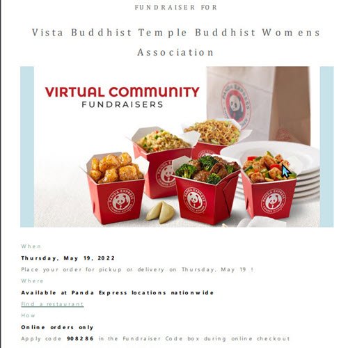 Vista BWA Panda Express for Thursday, May 19