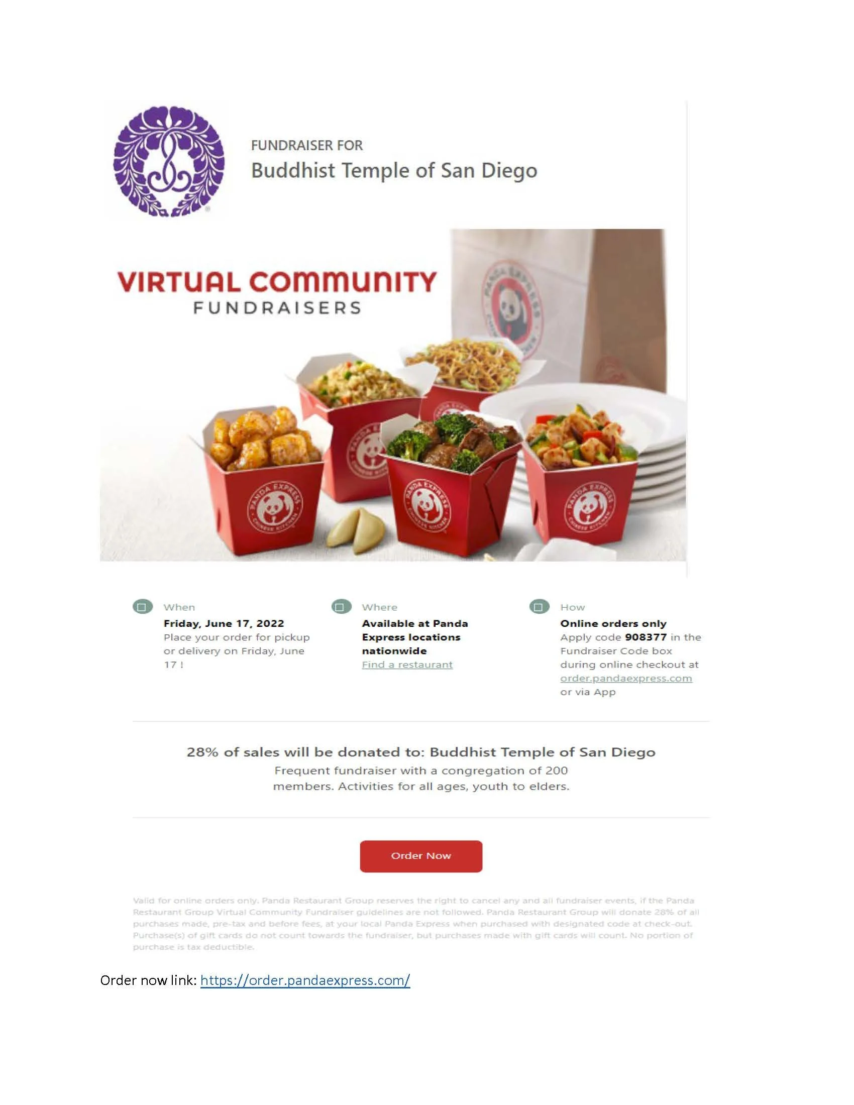 Support our Friday, June 17, Panda Express Fundraiser