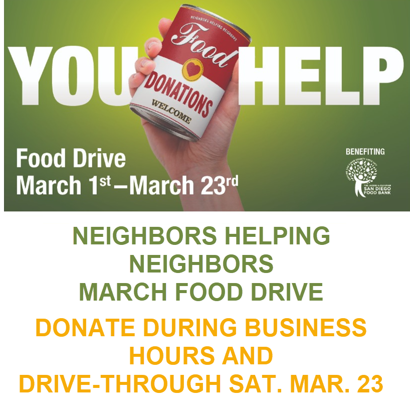 Our Food Drive Helps the Food Bank — Now Through March 23