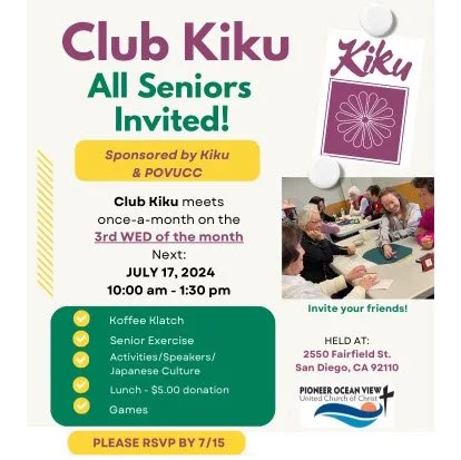 Club Kiku for Seniors -- Third Wednesdays, Next 7/17 -- Register by Sun. 7/14