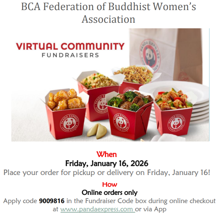 Buddhist Women's Panda Express Fundraiser, Friday, Jan. 16