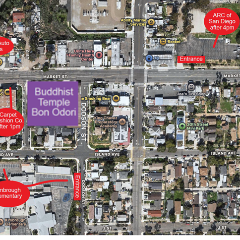 Parking Options for Hatsubon/Obon Service and Bon Odori Aug. 1