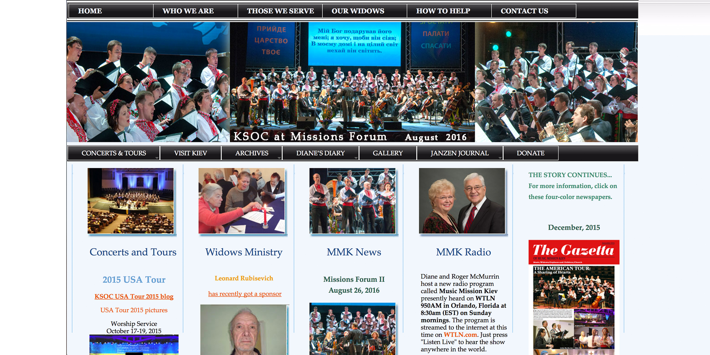 The home page of Music Mission Kiev's previous website. 