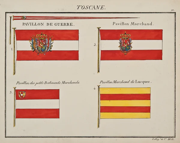 C. Motte, French, Toscane, Marine Standard 10, c. 1820, hand colored lithograph, 9 1/2 x 12”