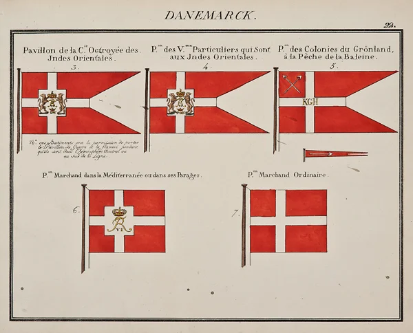 C. Motte, French, Danemarck, Marine Standard 22, c. 1820, hand colored lithograph, 9 1/2 x 12”