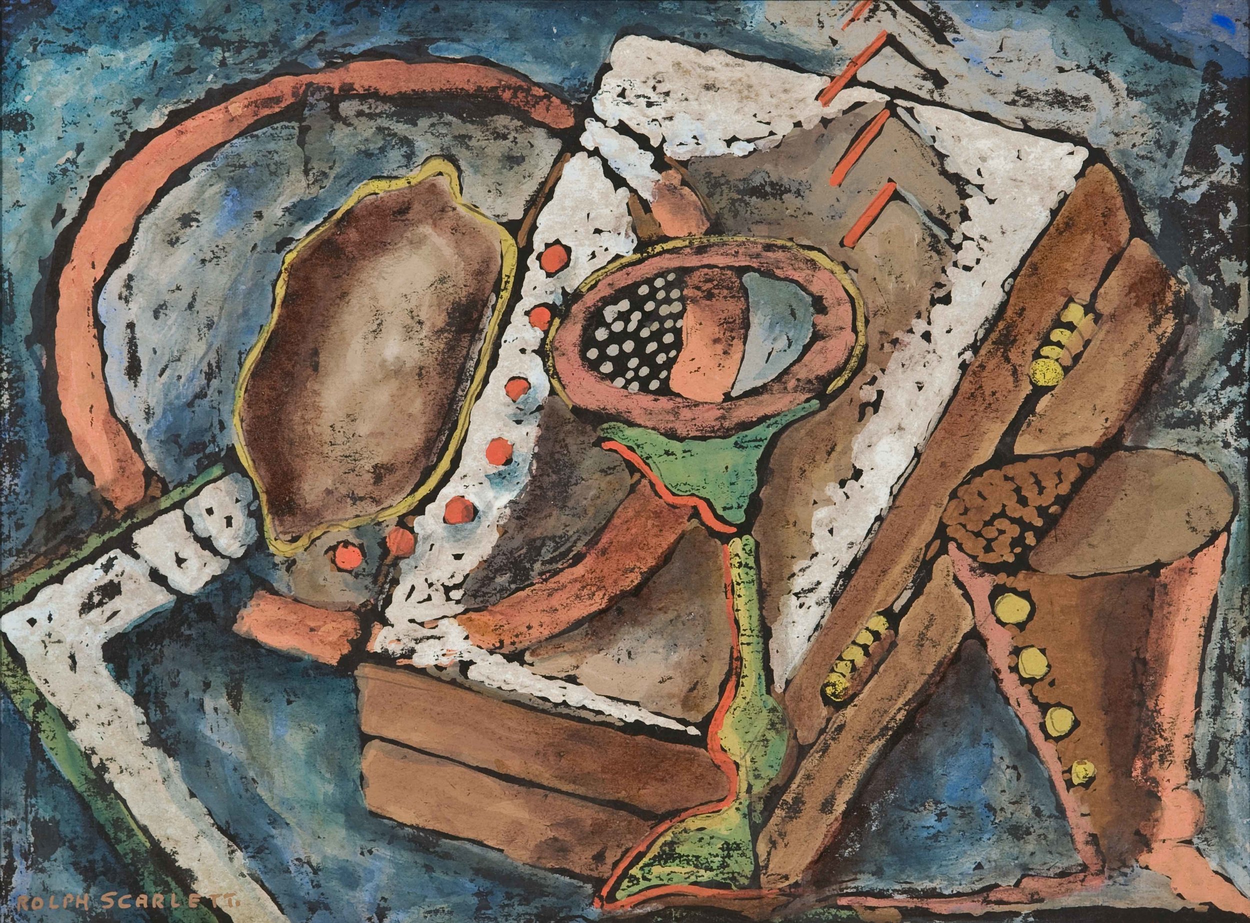 Rolph Scarlet, Modern Composition #3 (RS159) , c. 1914, oil monotype, 15 5/8 x 19 1/4” framed 
