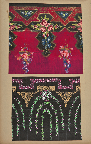 Maurice Leonard (Lyon, 1899-1971), Two textile designs, early 20th century, gouache on paper, 19 1/4 x 10 3/8”