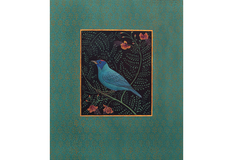 Antonia Munroe, The Green Honey Creeper, 2017, pigment dispersion on panel, 18 x 15”