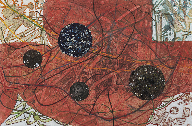 Pat Adams, Coming From I , 2005, mixed media on paper, wood mounted, 13 1/2 x 20 1/2”