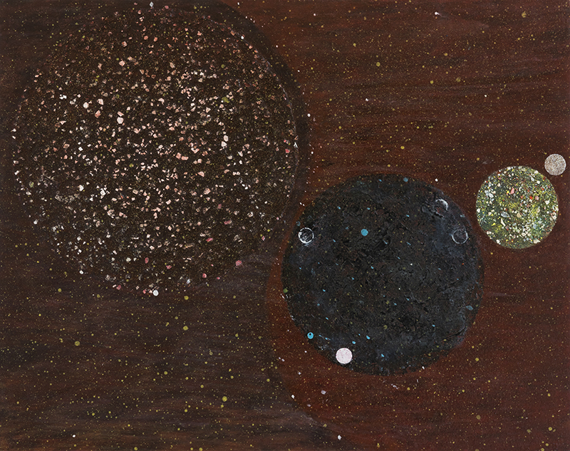Pat Adams, Following From , 2002, mixed media on paper, wood mounted, 11 3/4 x 14 3/4”