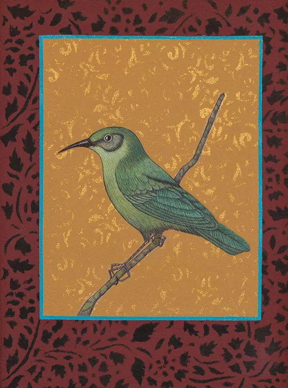 Antonia Munroe, The Green-tailed Sunbird , 2018, pigment dispersion on panel, 8 3/4 x 6 3/4” framed
