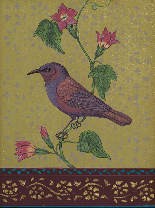 Antonia Munroe, A Green Violet-eared Hummingbird , 2018, pigment dispersion on panel, 8 3/4 x 6 3/4” framed