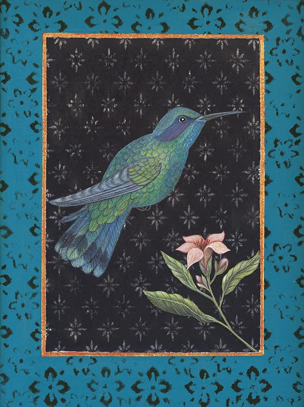 Antonia Munroe, The Purple Sunbird , 2018, pigment dispersion on panel, 8 3/4 x 6 3/4” framed