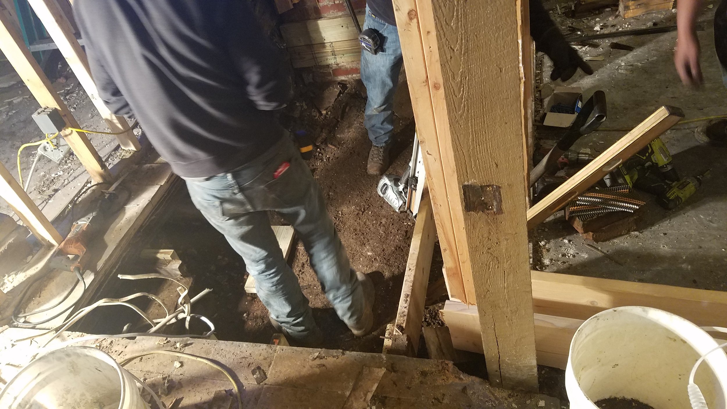 Installing new plumbing and floor trusses!