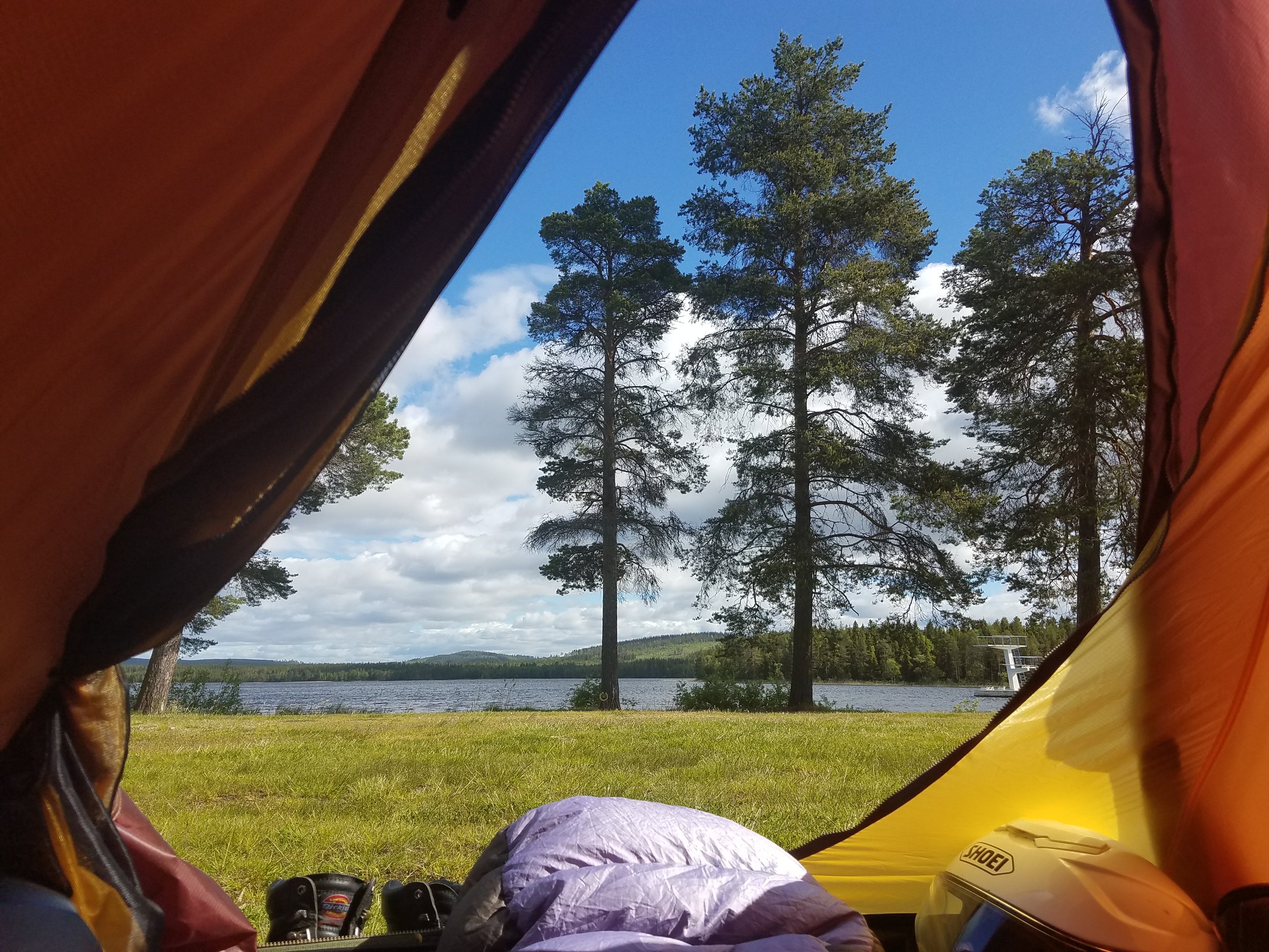 View from the tent in at Saiva Campgrounds in Vilelmina