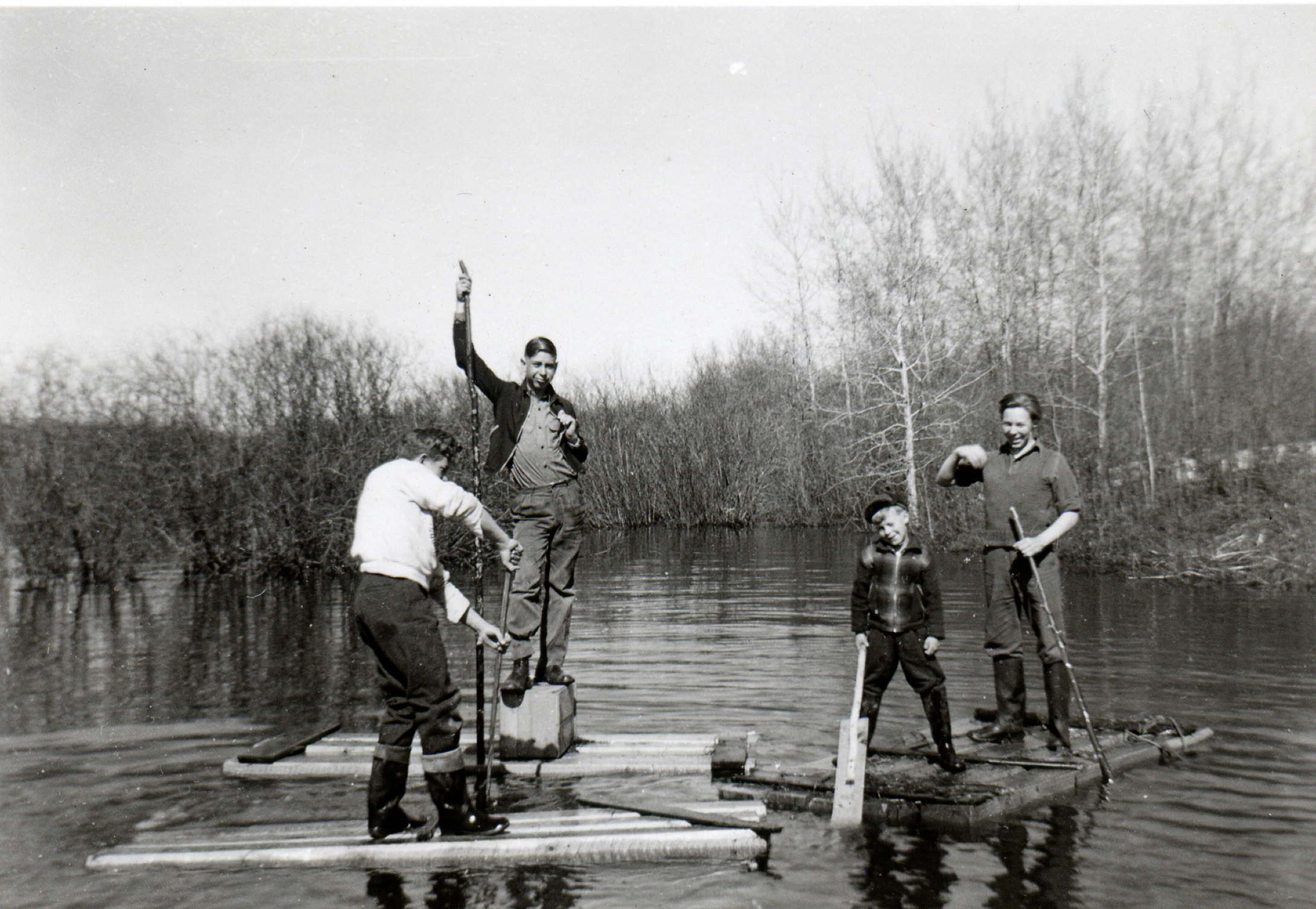 Boys on Raft in Parkvale slew.jpg