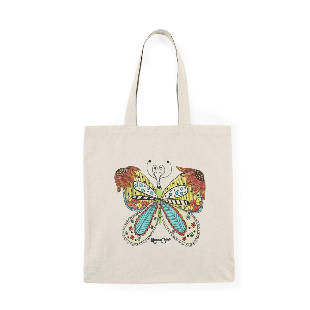 "Butterfly" Small Tote Bag - 15 Inch Canvas Tote