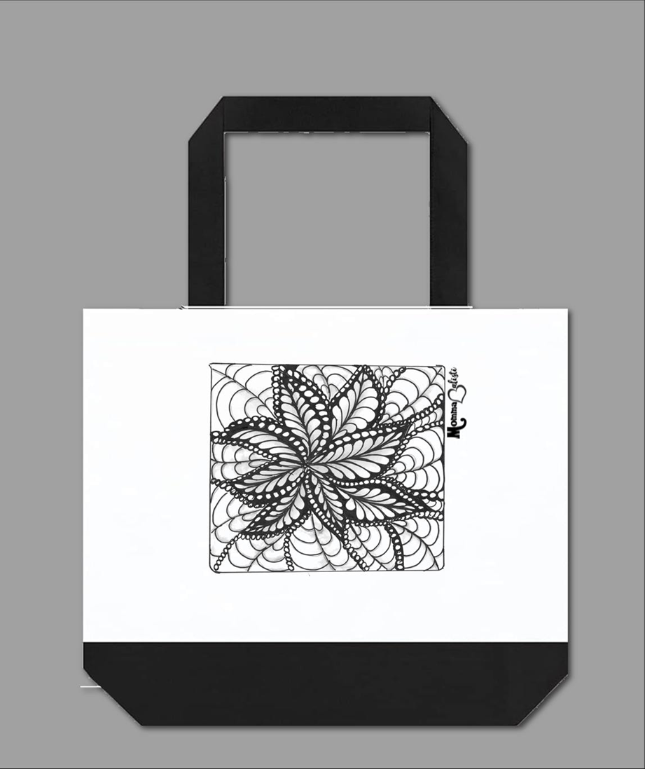 "BW Flower Web" Large Tote Bag - Two-Tone 18" Canvas Tote