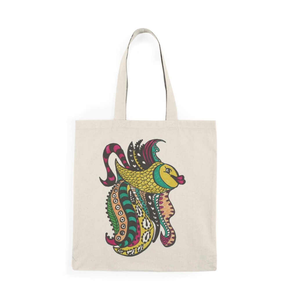 "Fish" Small Tote Bag - 15 Inch Canvas Tote