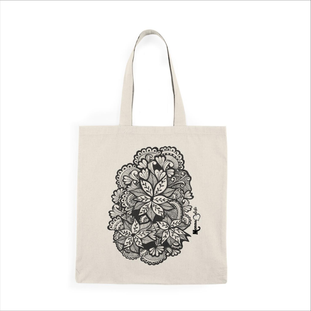 "BW Victory Flower" Small Tote Bag - 15 Inch Canvas Tote