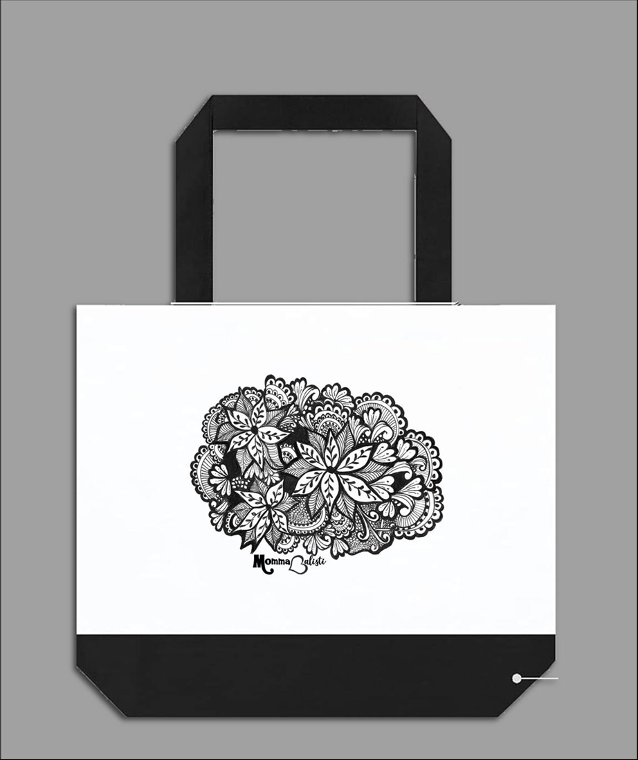 "BW Victory Flower" Large Tote Bag - Two-Tone 18" Canvas Tote