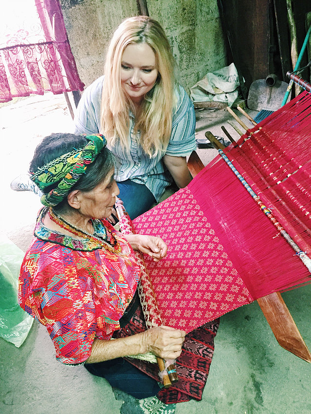 Caption: Emily Pinto with an artisan partner in Guatemala.