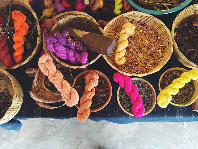 Caption: Fibers dyed with natural dyes