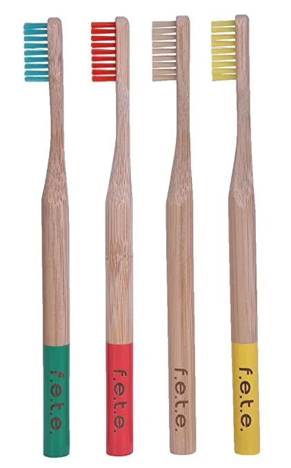 Cheap toothbrushes are made completely out of plastic. These toothbrushes from F.E.T.E. (from earth to earth) not only come in a variety of colors, but are completely biodegradable.