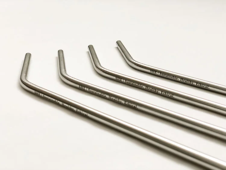 Engraved with SHE | Sustainable. Healthy. Ethical - these straws remind you that simple choices are around us every day that make a BIG difference…like using a reusable straw! Made of premium, 18/8 food grade stainless steel, and bent for easier drinking, these straws are easy to pack on the go, highly reusable, simple to clean, and totally unbreakable.