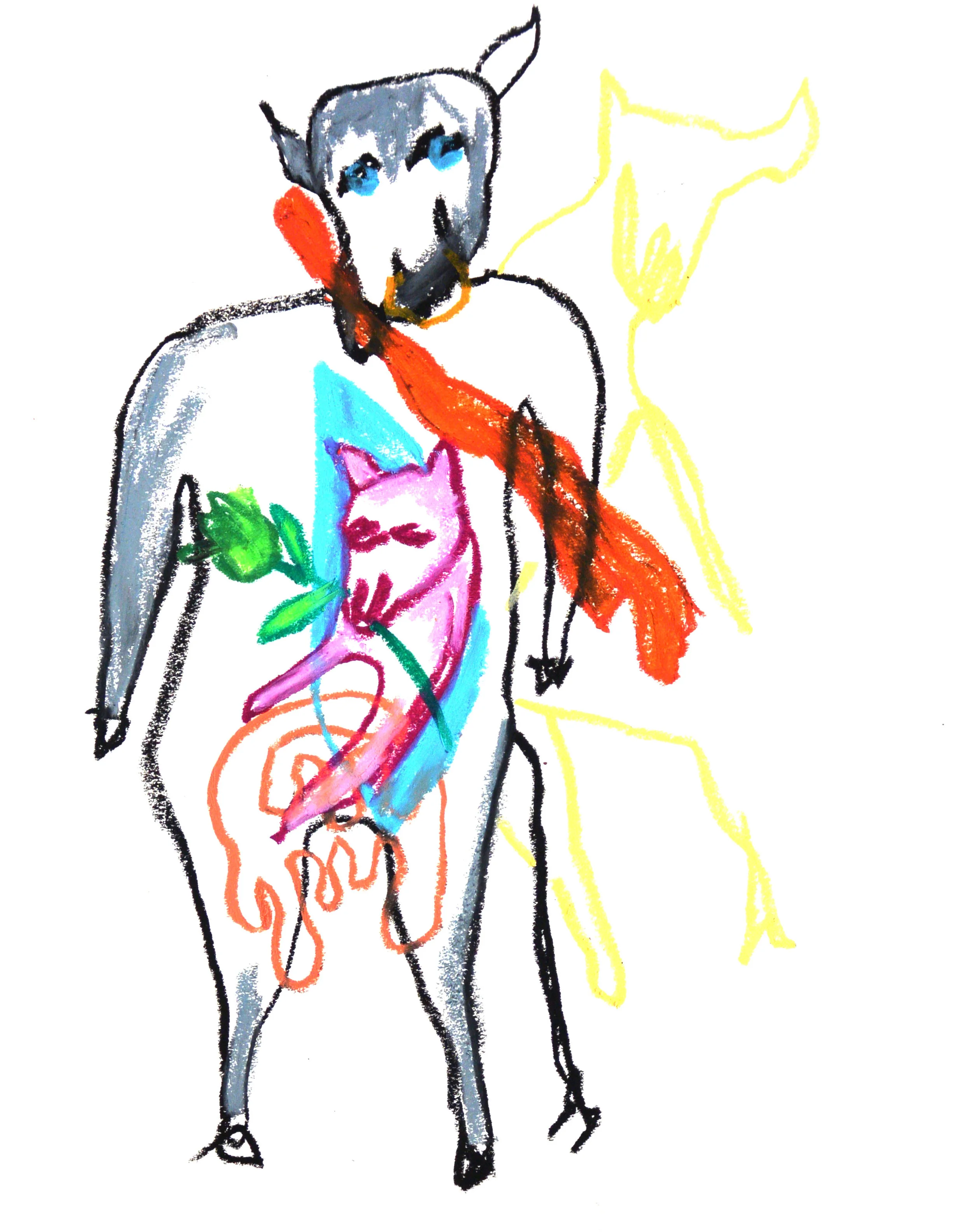 Joseph Campbell on Highway 5 (cow eats plastic) , 2016. Oil pastel. 14 x 11 in. 