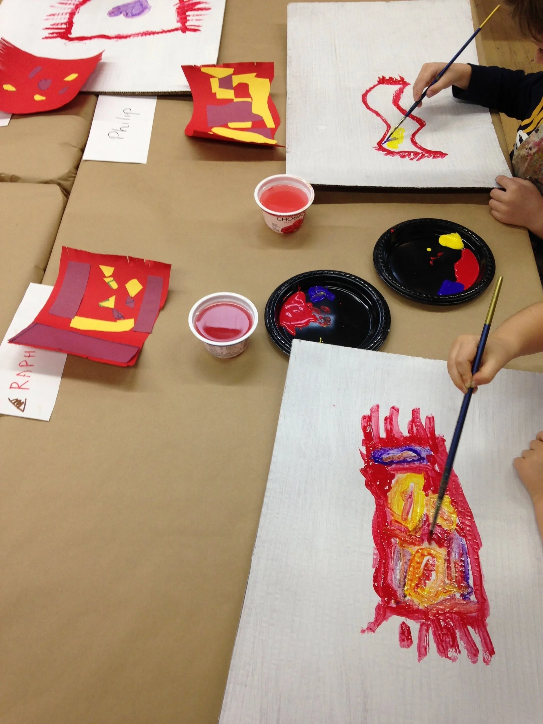 Student painting and collage inspired by Matisse, Pasadena, CA, 2017