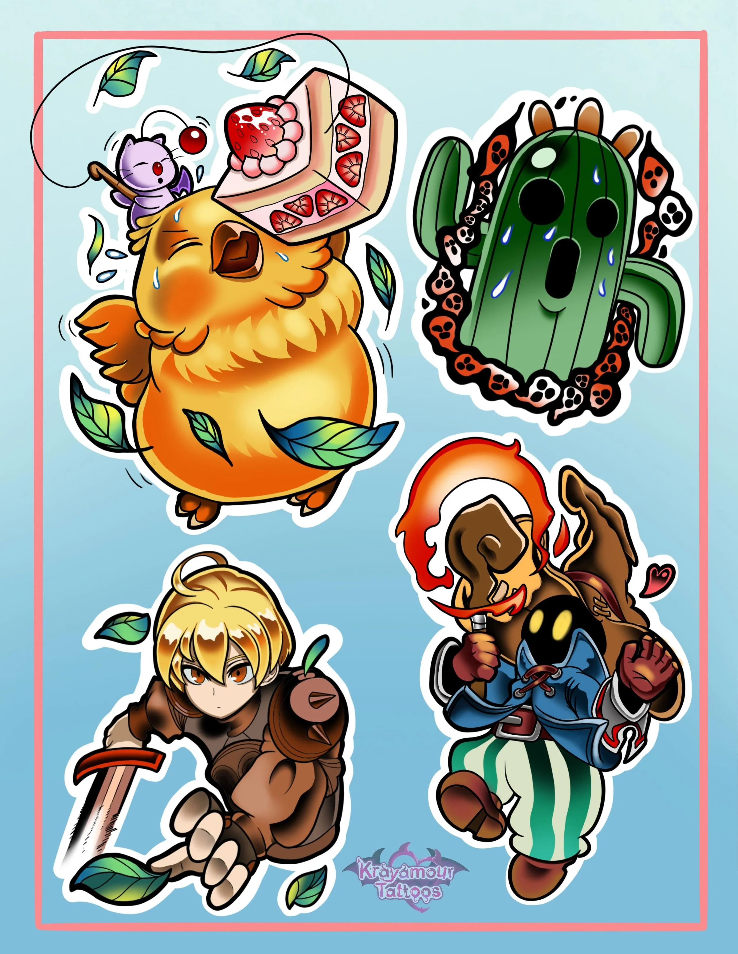⭐️ Final Fantasy flash sheet Available! 🌱

I picked the squire and Cactaur by request, but wanted to do Vivi and the Fat Chocobo for fun! (because that&rsquo;s my favourite mount in FF14 😁)
VERY INTERESTED IN DOING MORE FINAL FANTASY STUFF 😍
Willi