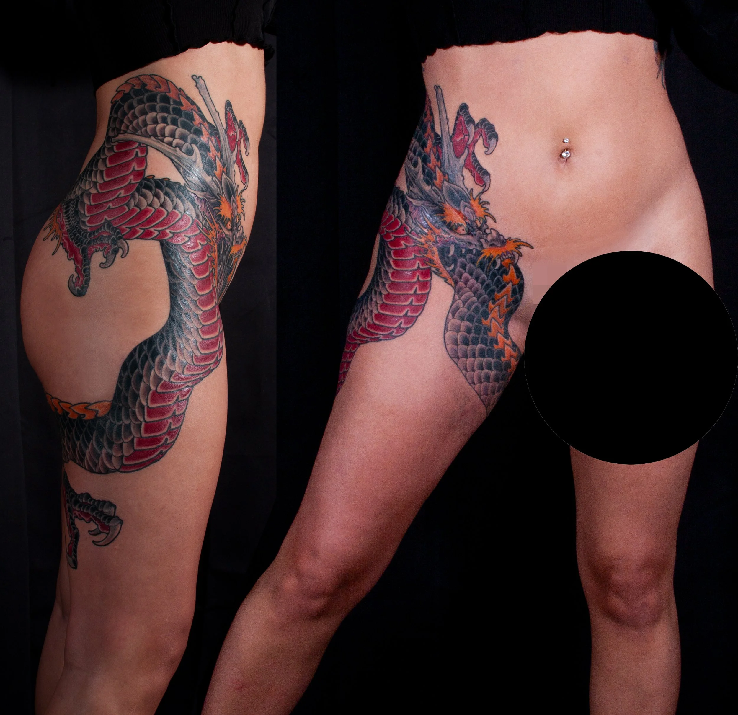 tampa florida female hip black dragon tattoo