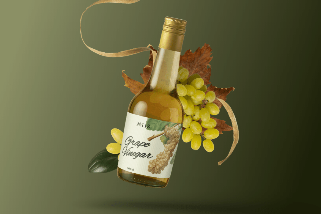 Download Glass Bottle Mockup Scene With Grapes