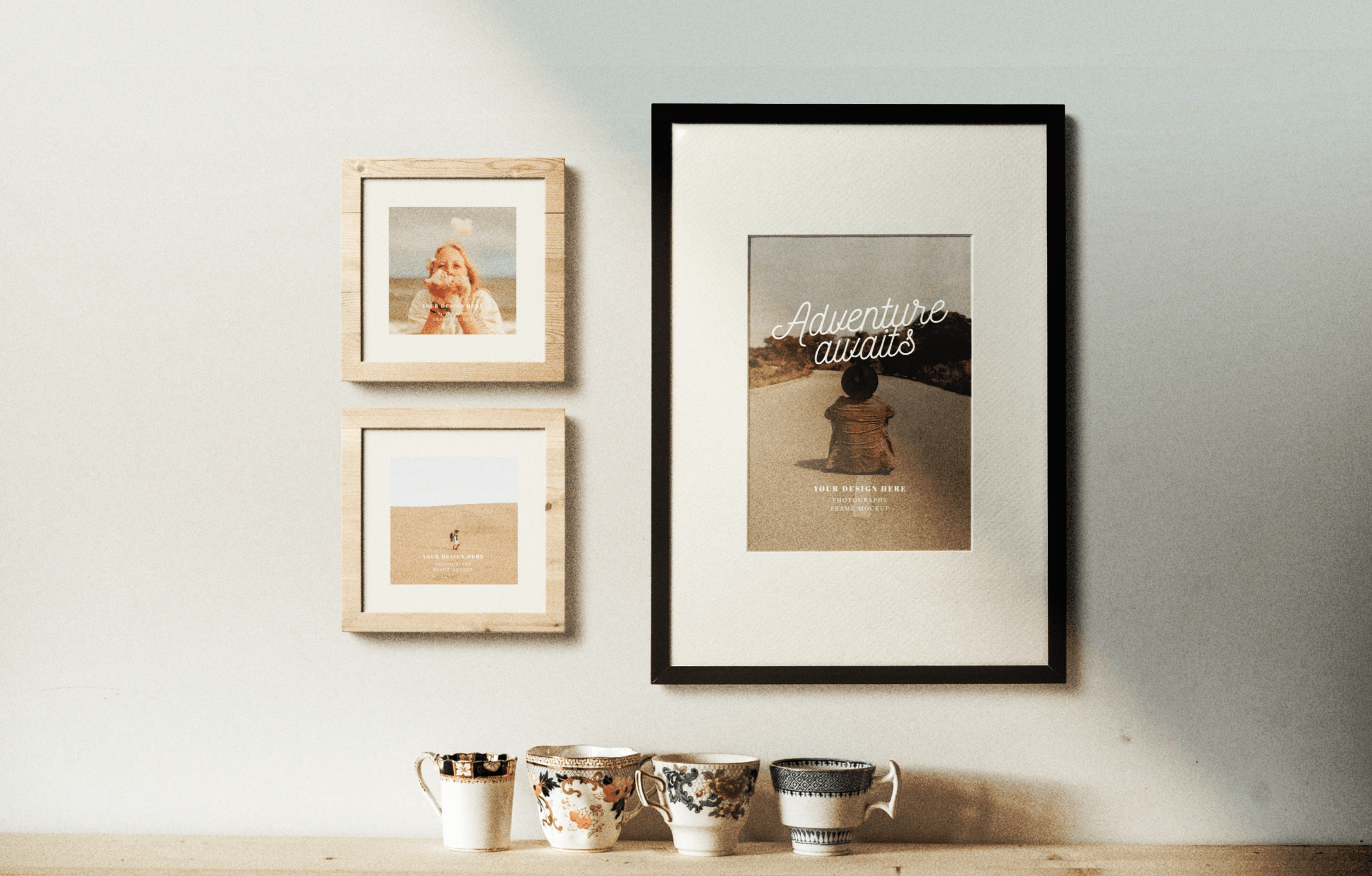 Download Free Photo Frames On The Wall Mockup Scene