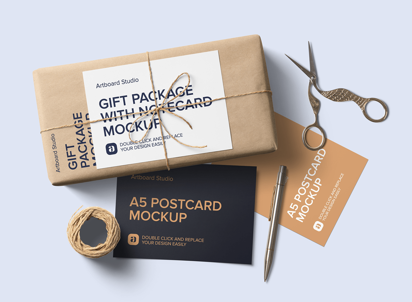 Download Gift Package With Postcards Mockup Scene
