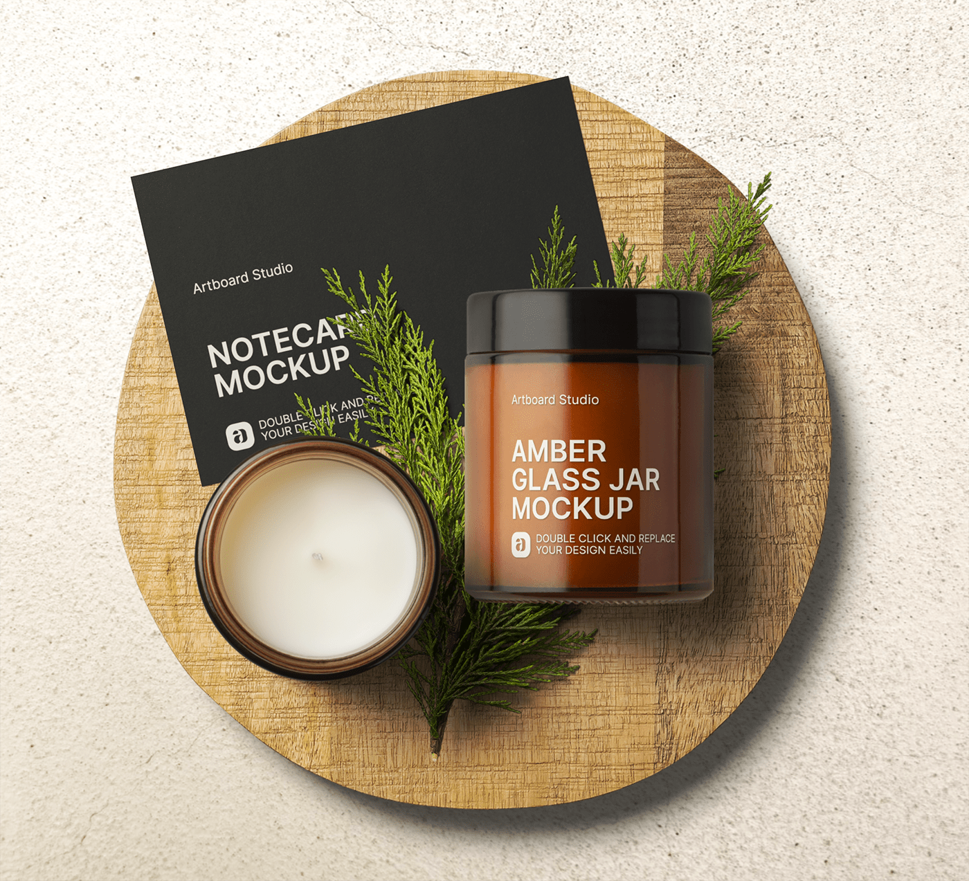 Download Amber Glass Jar With Notecard Mockup Scene