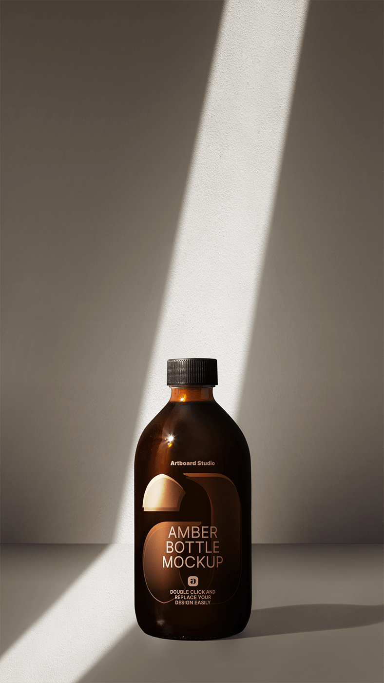 Download Shadow Overlay Amber Bottle Mockup Scene