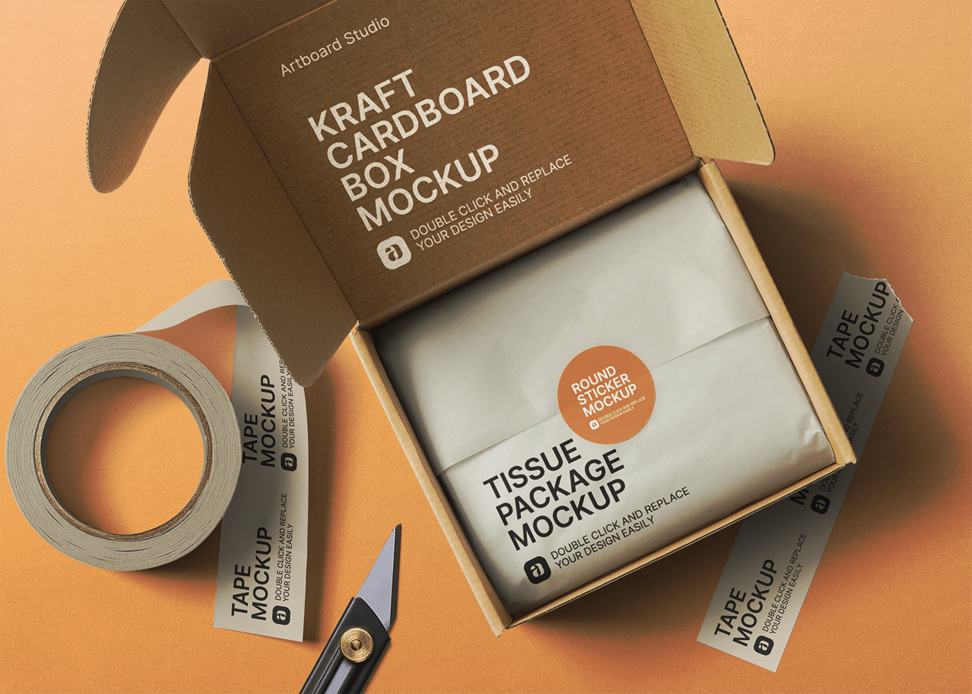 Download Kraft Cardboard Box Package Mockup Scene