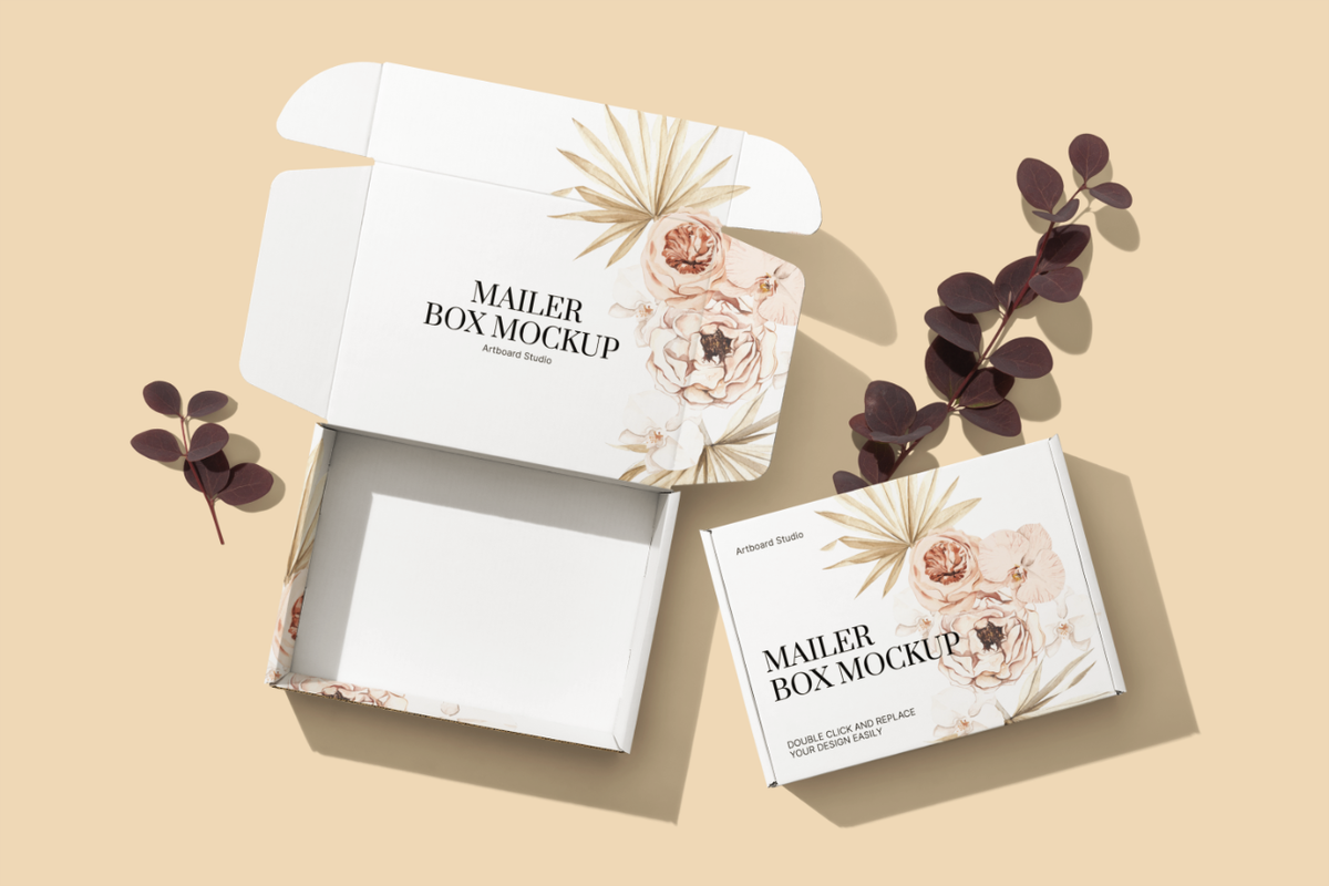 Download Mailer Boxes Mockup Scene - Customize in browser